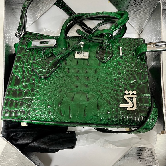 Shane Justin Luxurious Green Crocodile Embossed Satchel - Picture 1 of 2
